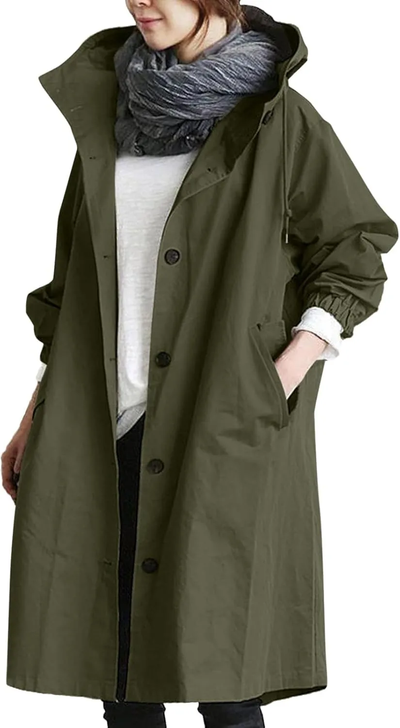 2025 Women's Fashion Trench Coat Notch Lapel Double Breasted Thick A Line Pea Coats Jacket with Pockets