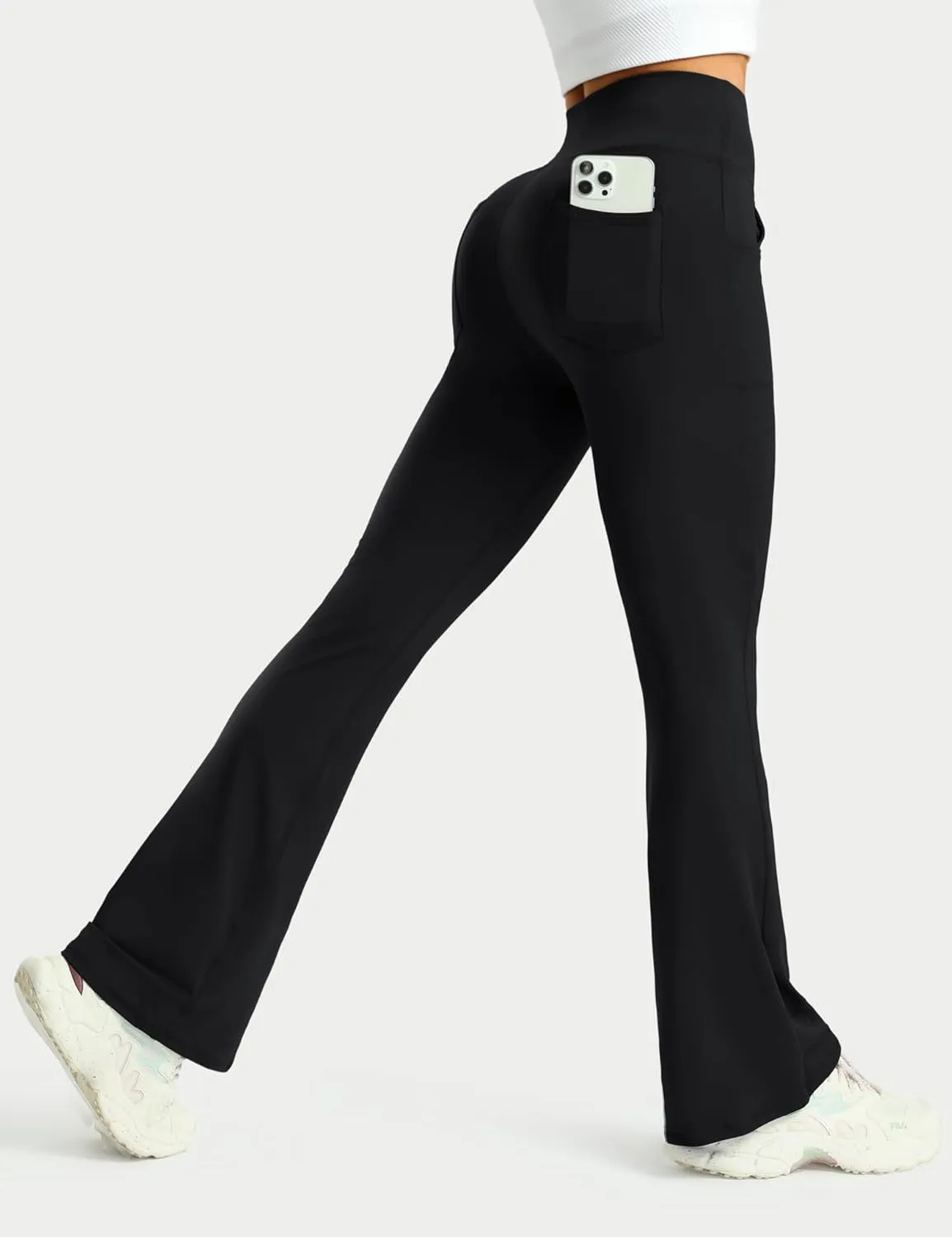 3 Packs Womens High Waist Flare Pants-Flare Yoga Pants，Yoga Pants with Pockets - High Waist and Wide Leg