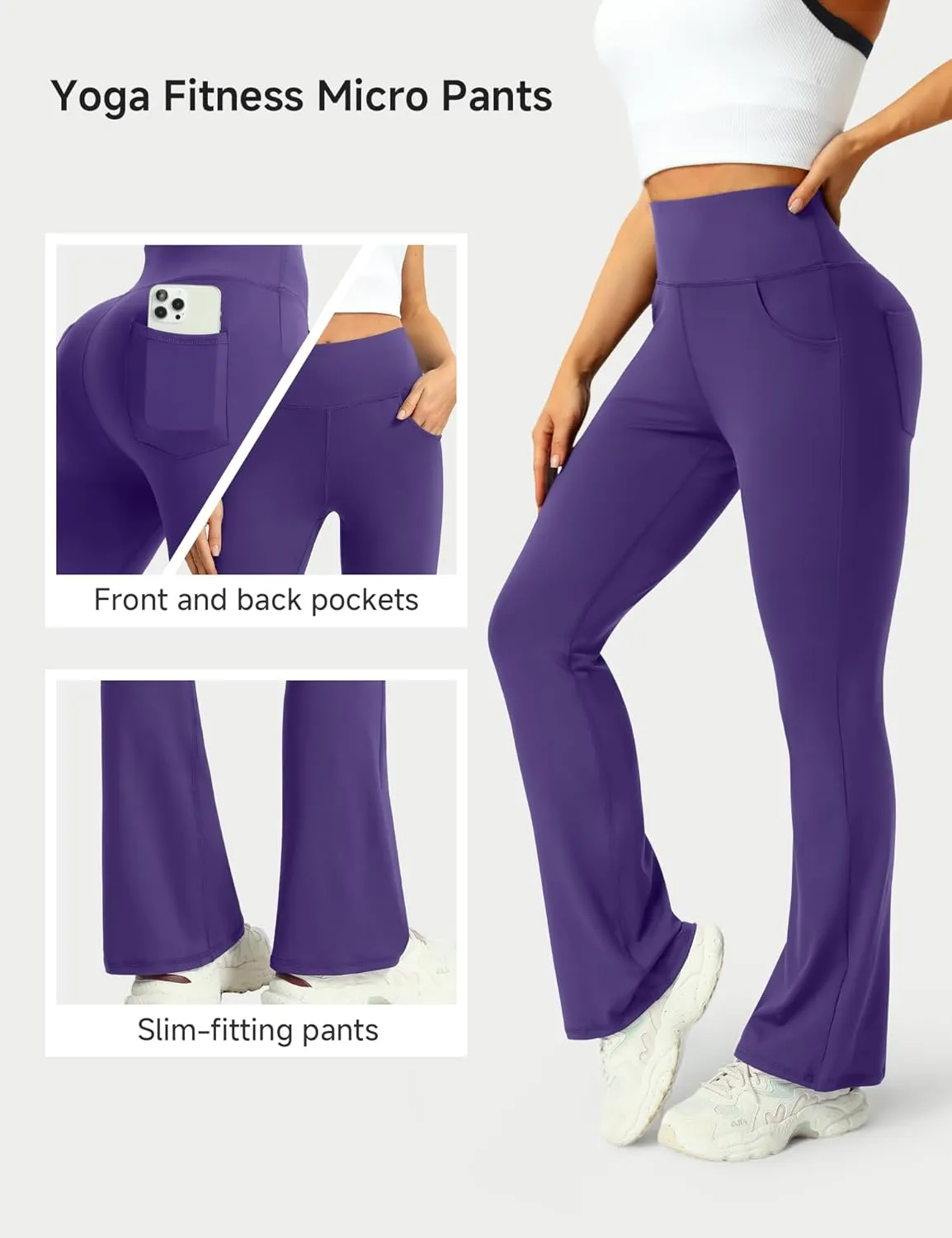 3 Packs Womens High Waist Flare Pants-Flare Yoga Pants，Yoga Pants with Pockets - High Waist and Wide Leg