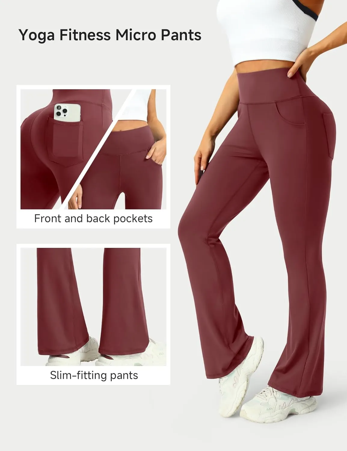 3 Packs Womens High Waist Flare Pants-Flare Yoga Pants，Yoga Pants with Pockets - High Waist and Wide Leg