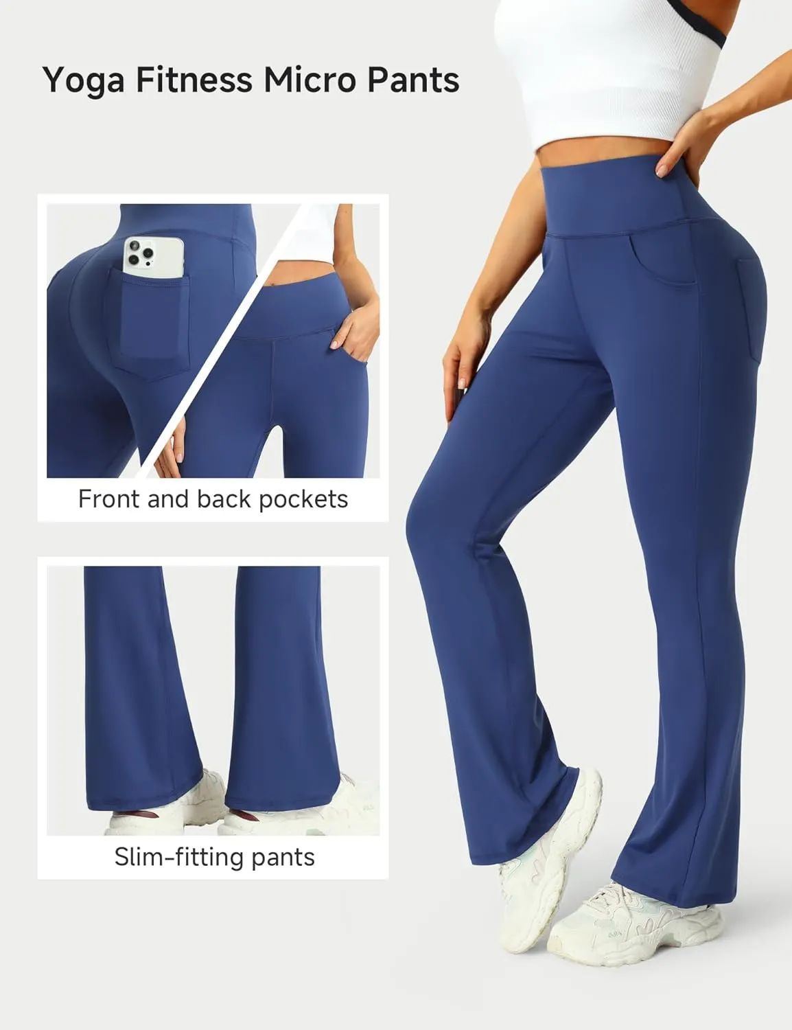 3 Packs Womens High Waist Flare Pants-Flare Yoga Pants，Yoga Pants with Pockets - High Waist and Wide Leg