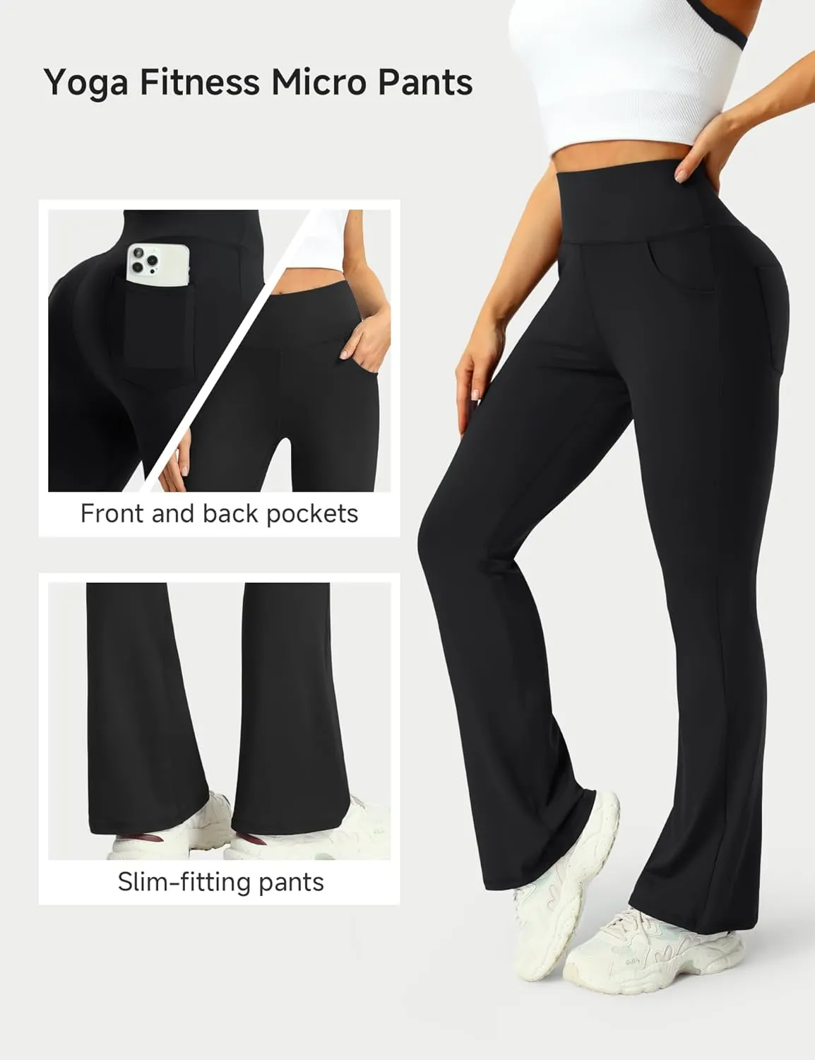 3 Packs Womens High Waist Flare Pants-Flare Yoga Pants，Yoga Pants with Pockets - High Waist and Wide Leg