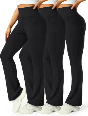 3 Packs Womens High Waist Flare Pants-Flare Yoga Pants，Yoga Pants with Pockets - High Waist and Wide Leg