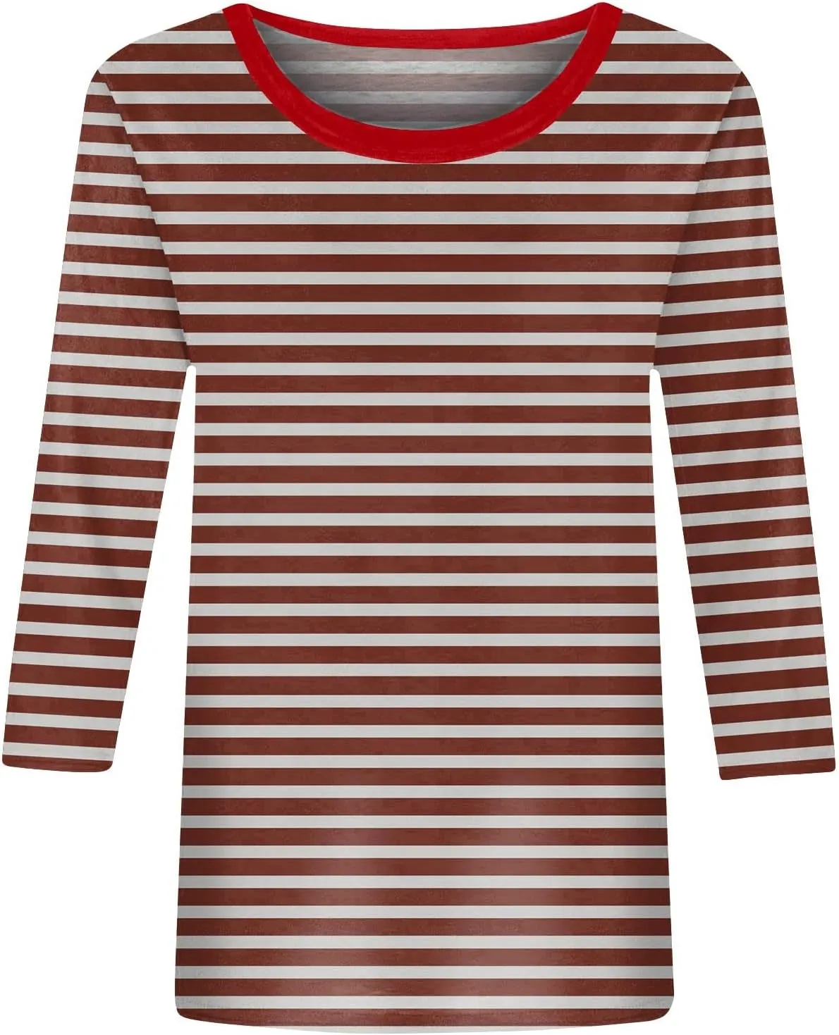 3/4 Length Sleeve Womens Tops Plus Size,Basic Elbow Sleeve Workout Top Striped Shirt Crew Neck 3 Quarter Sleeve Tees