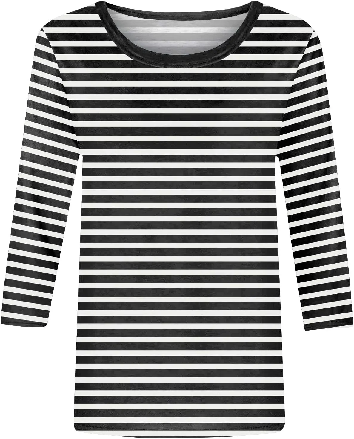 3/4 Length Sleeve Womens Tops Plus Size,Basic Elbow Sleeve Workout Top Striped Shirt Crew Neck 3 Quarter Sleeve Tees