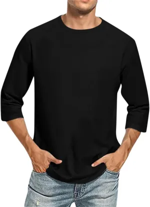 3/4 Sleeve Shirt for Men Casual Crew Neck Baseball T-Shirts Solid Color Loose Fit Tees Three Quarter Sleeve T Shirts