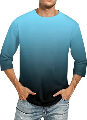 3/4 Sleeve Shirt for Men Casual Crew Neck Baseball T-Shirts Solid Color Loose Fit Tees Three Quarter Sleeve T Shirts