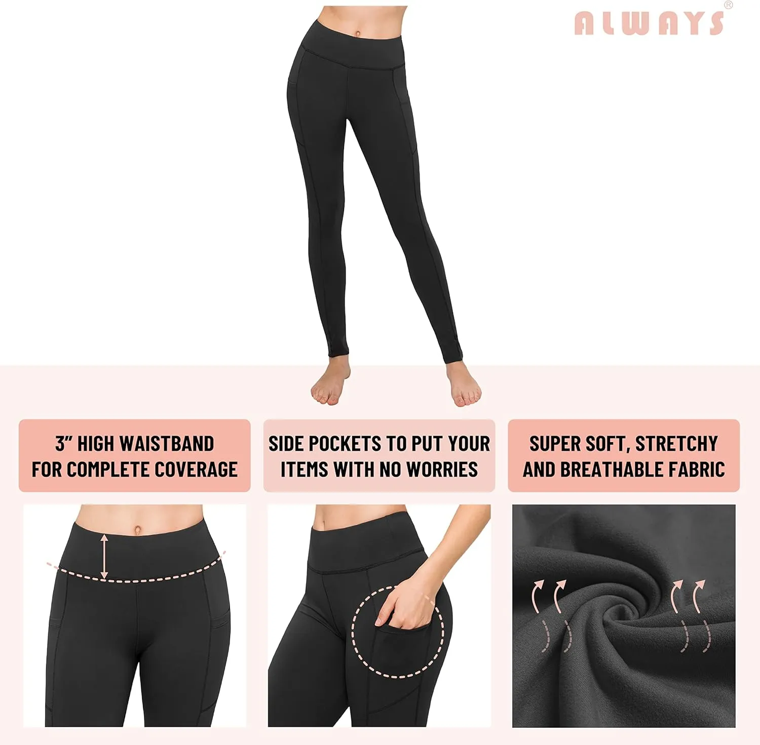 ALWAYS Women's Yoga Leggings - High Waist Premium Soft Solid Stretch High Waist Legging Pants
