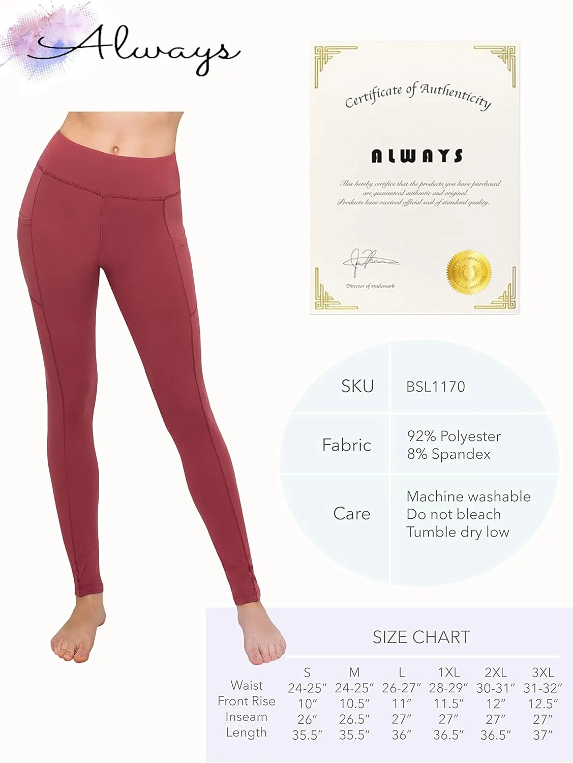 ALWAYS Women's Yoga Leggings - High Waist Premium Soft Solid Stretch High Waist Legging Pants