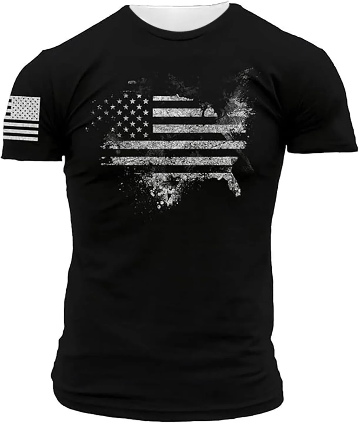 American Flag T-Shirts for Men Retro USA Star Print Sweat Shirts Stretch Slim Muscle Shirt Gym Bodybuilding Tee Tops