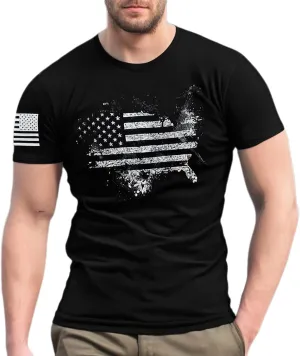 American Flag T-Shirts for Men Retro USA Star Print Sweat Shirts Stretch Slim Muscle Shirt Gym Bodybuilding Tee Tops
