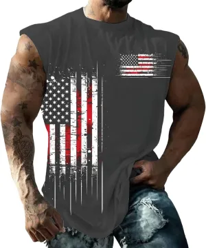 Big and Tall Tank Tops Men American Flag Printed Sleeveless Muscle Patriotic Shirts Vintage Striped Stars Graphic T