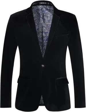 Blazer for Men Velvet Tuxedo One Button Blazers Dress Formal Suit Jacket for Wedding Prom Party Dinner with Pockets