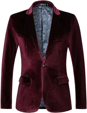 Blazer for Men Velvet Tuxedo One Button Blazers Dress Formal Suit Jacket for Wedding Prom Party Dinner with Pockets