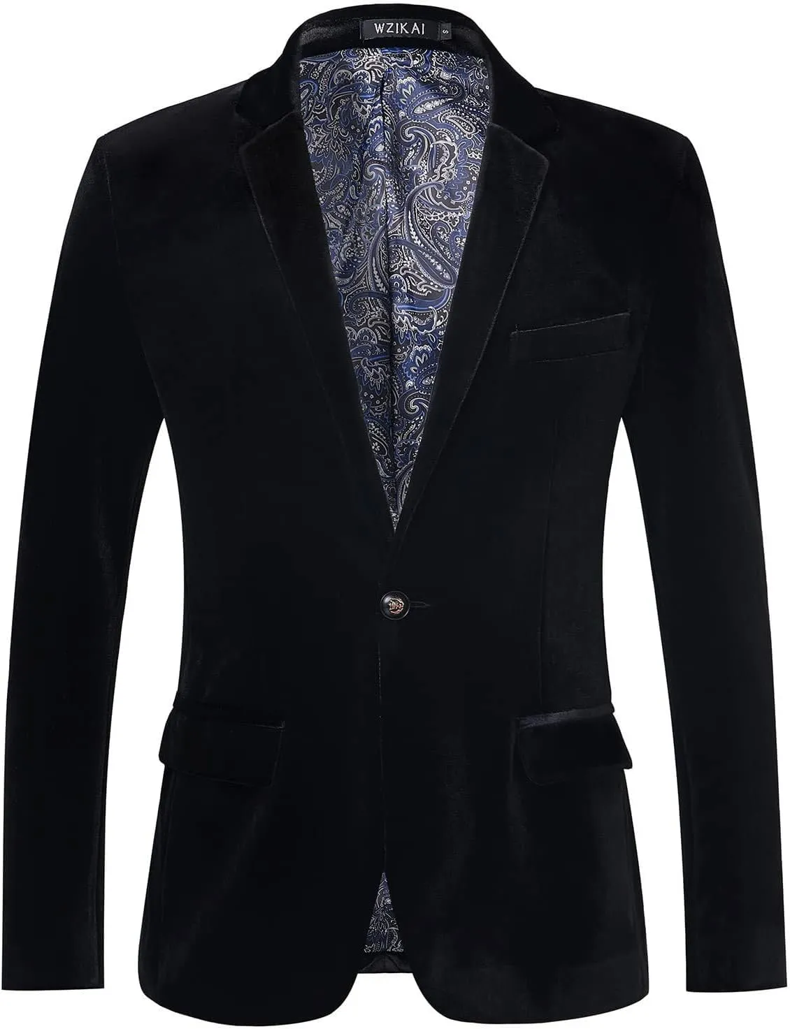 Blazer for Men Velvet Tuxedo One Button Blazers Dress Formal Suit Jacket for Wedding Prom Party Dinner with Pockets