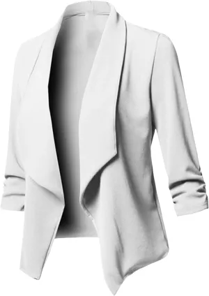 Blazers for Women Stretch 3/4 Gathered Sleeve Open Blazer Jacket Classic Draped Open Front Lightweight Blazer Tops