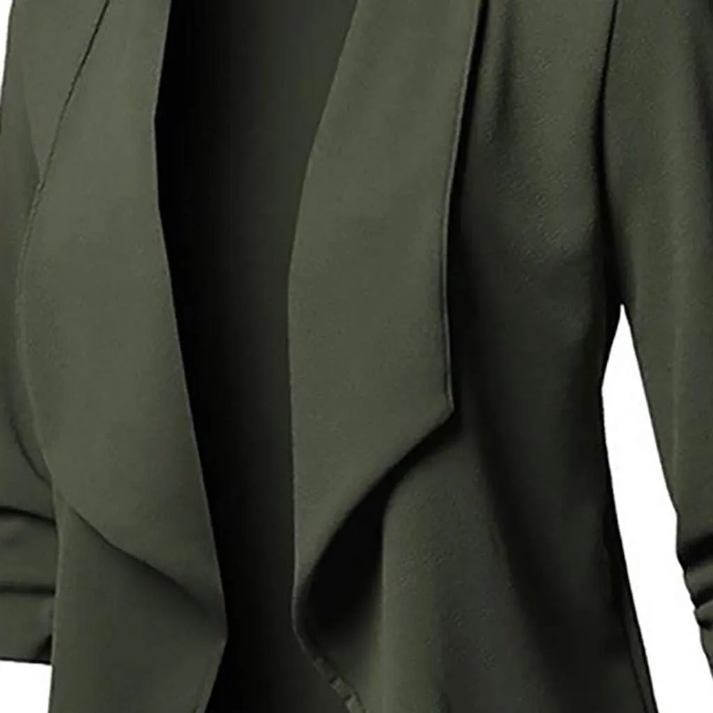 Blazers for Women,Stretch 3/4 Gathered Sleeve Open Blazer Jacket Classic Draped Open Front Lightweight Blazer Tops