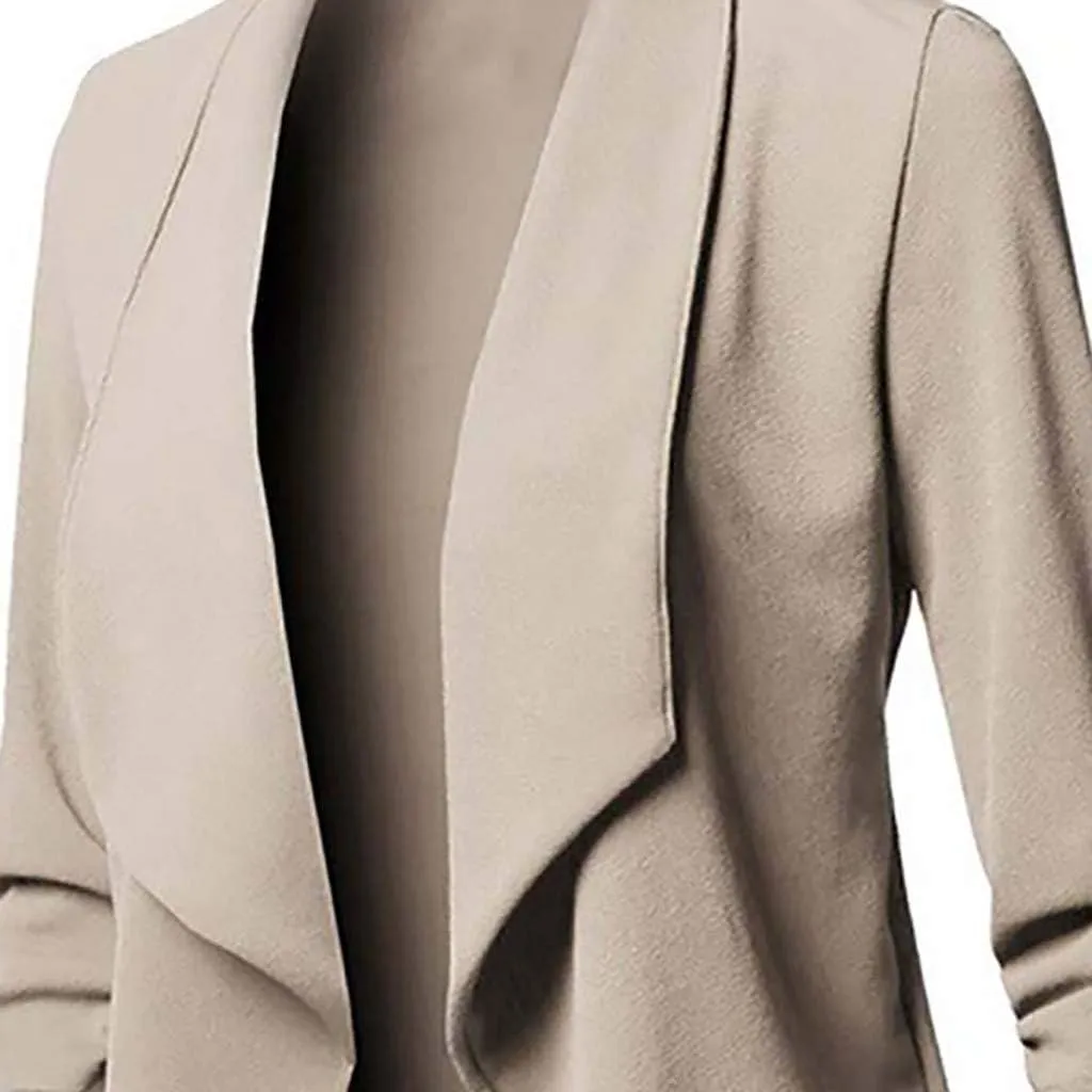 Blazers for Women,Stretch 3/4 Gathered Sleeve Open Blazer Jacket Classic Draped Open Front Lightweight Blazer Tops