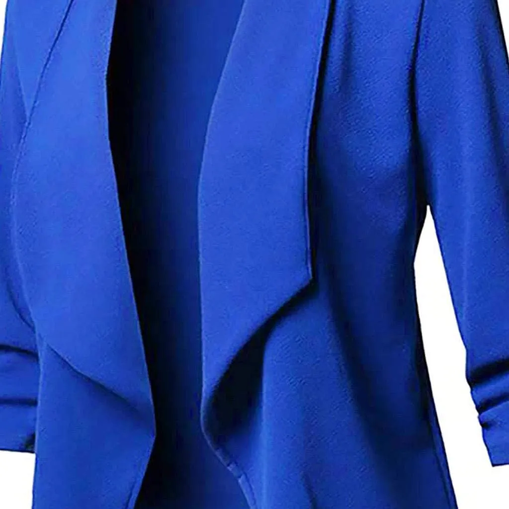 Blazers for Women,Stretch 3/4 Gathered Sleeve Open Blazer Jacket Classic Draped Open Front Lightweight Blazer Tops