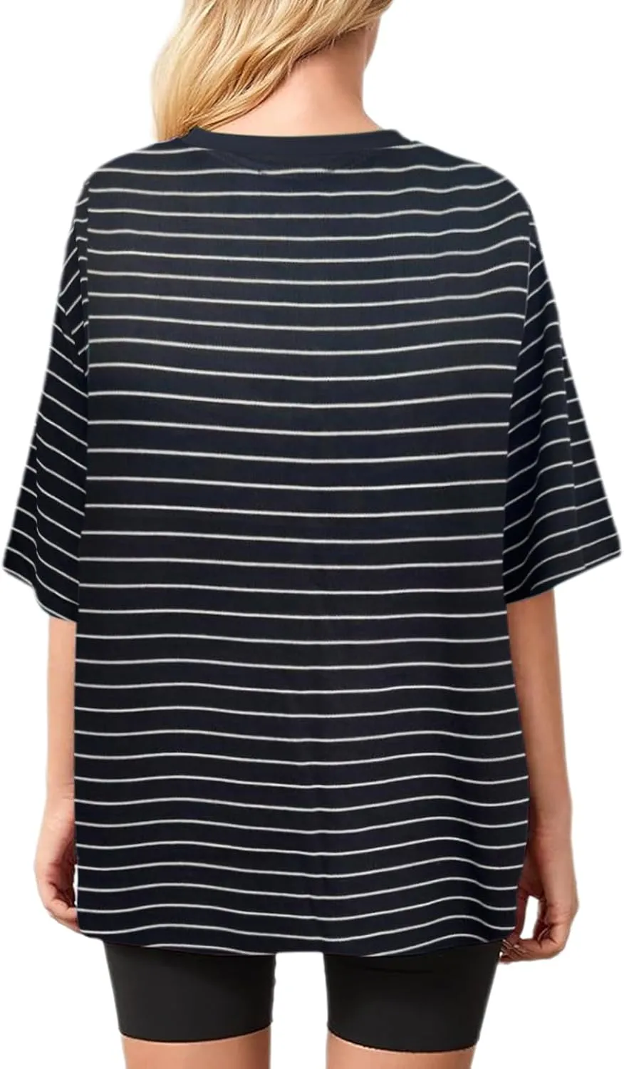 Bobeutou Women Oversized Striped Color Block Tshirt Crew Neck Short Sleeve T-Shirts Basic Shirt Casual Loose Tee Top