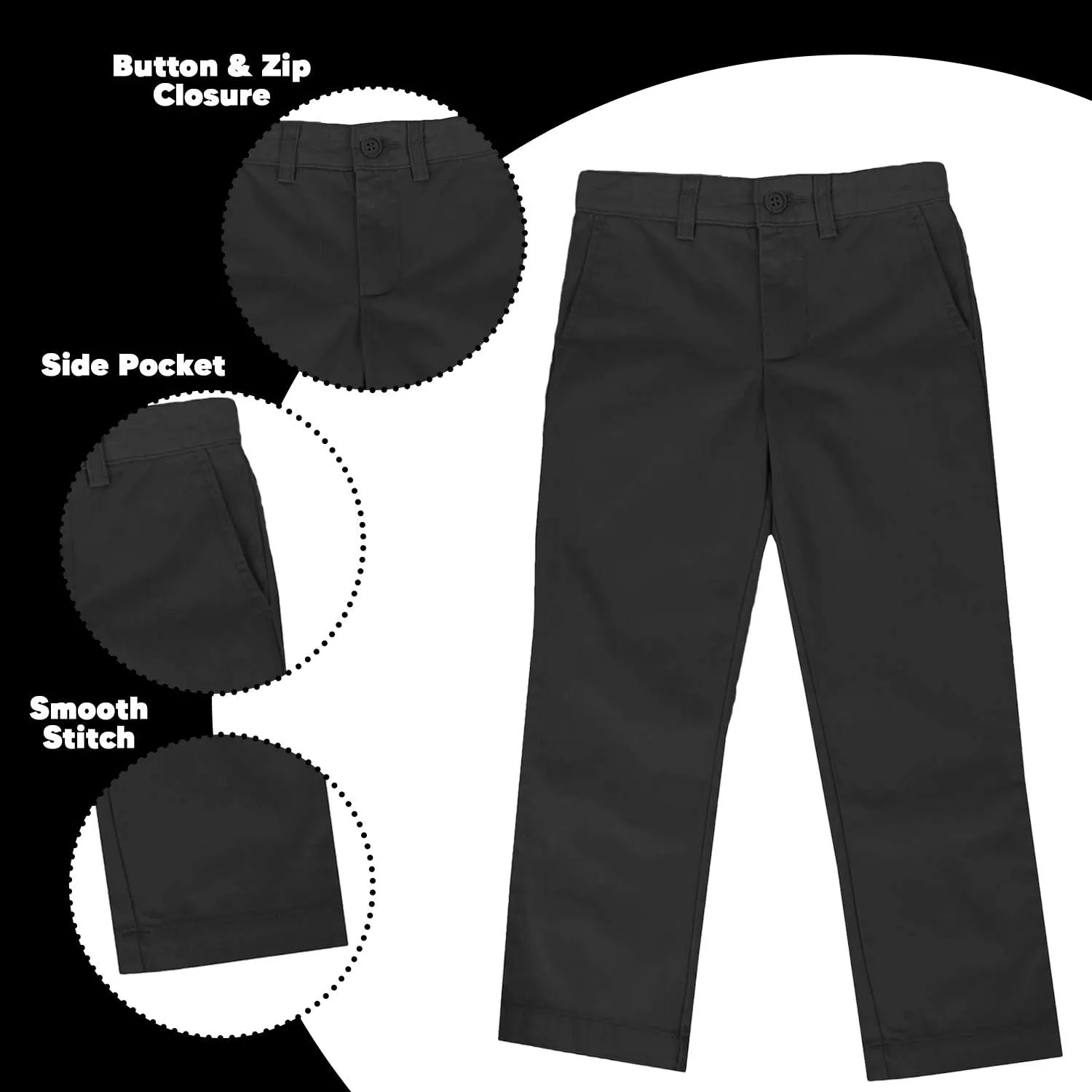 Boy's Double Knee Slim Fit School Uniform Pants