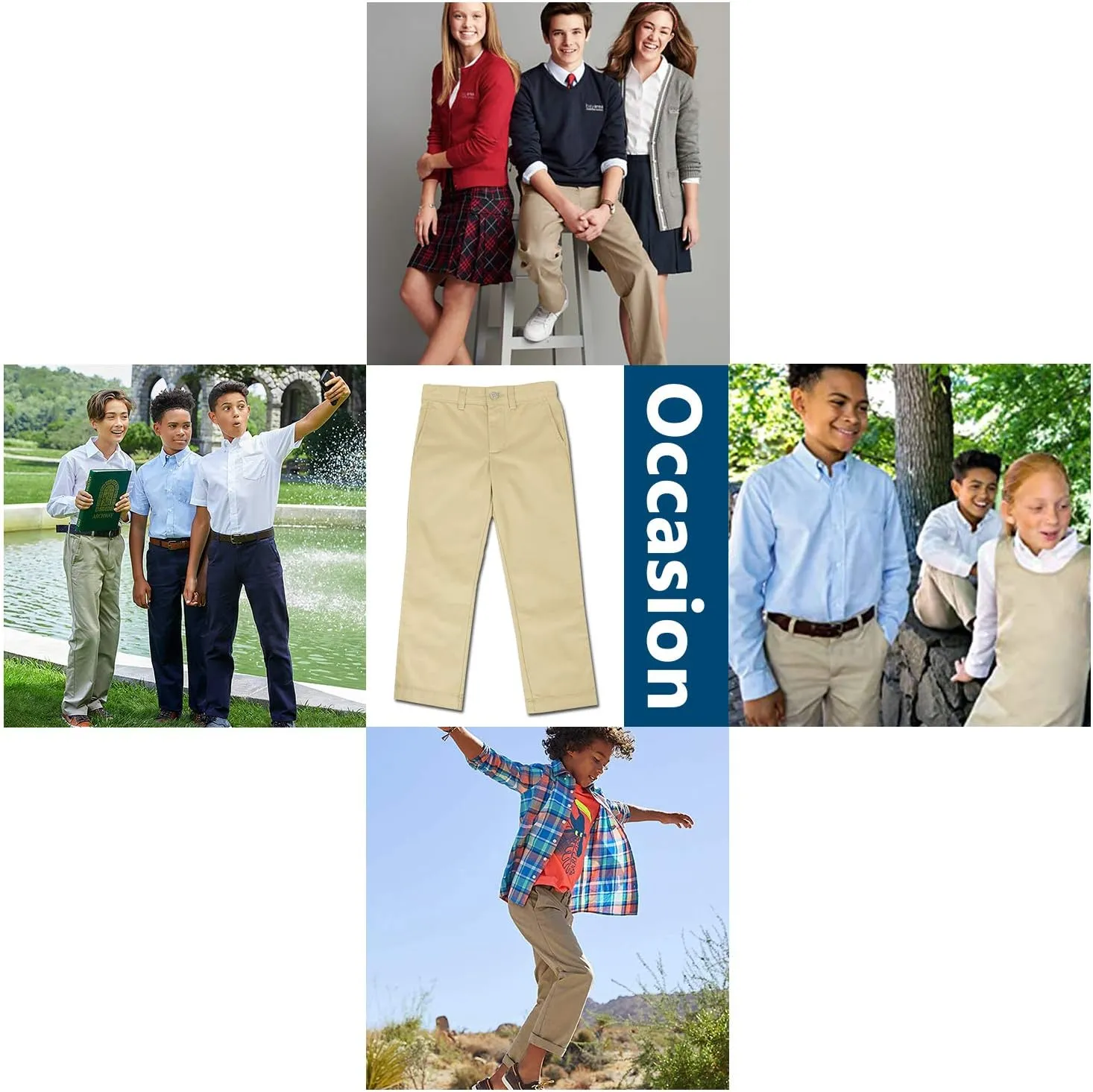 Boy's Double Knee Slim Fit School Uniform Pants