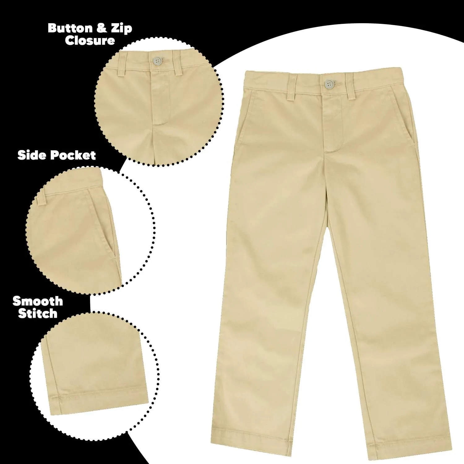 Boy's Double Knee Slim Fit School Uniform Pants