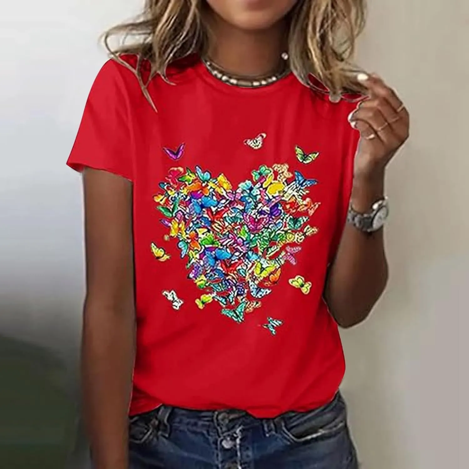Butterfly Printed Tops for Women Baggy Oversize Short Sleeve T Shirts Crew Neck Casual Trendy Cooling Comfort Pullover