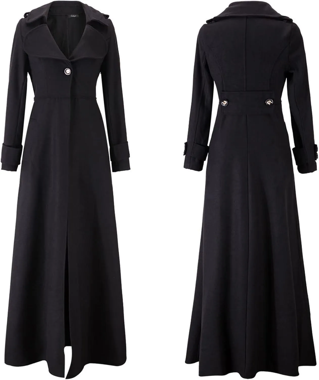 BZGTZT Women's Long Trench Coat Goth Wool Blend Pea Jacket Victorian Long Slim Fit Cardigans Coats Winter Lapel Outwear