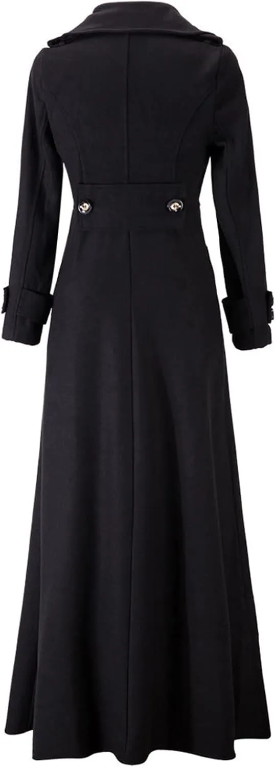 BZGTZT Women's Long Trench Coat Goth Wool Blend Pea Jacket Victorian Long Slim Fit Cardigans Coats Winter Lapel Outwear