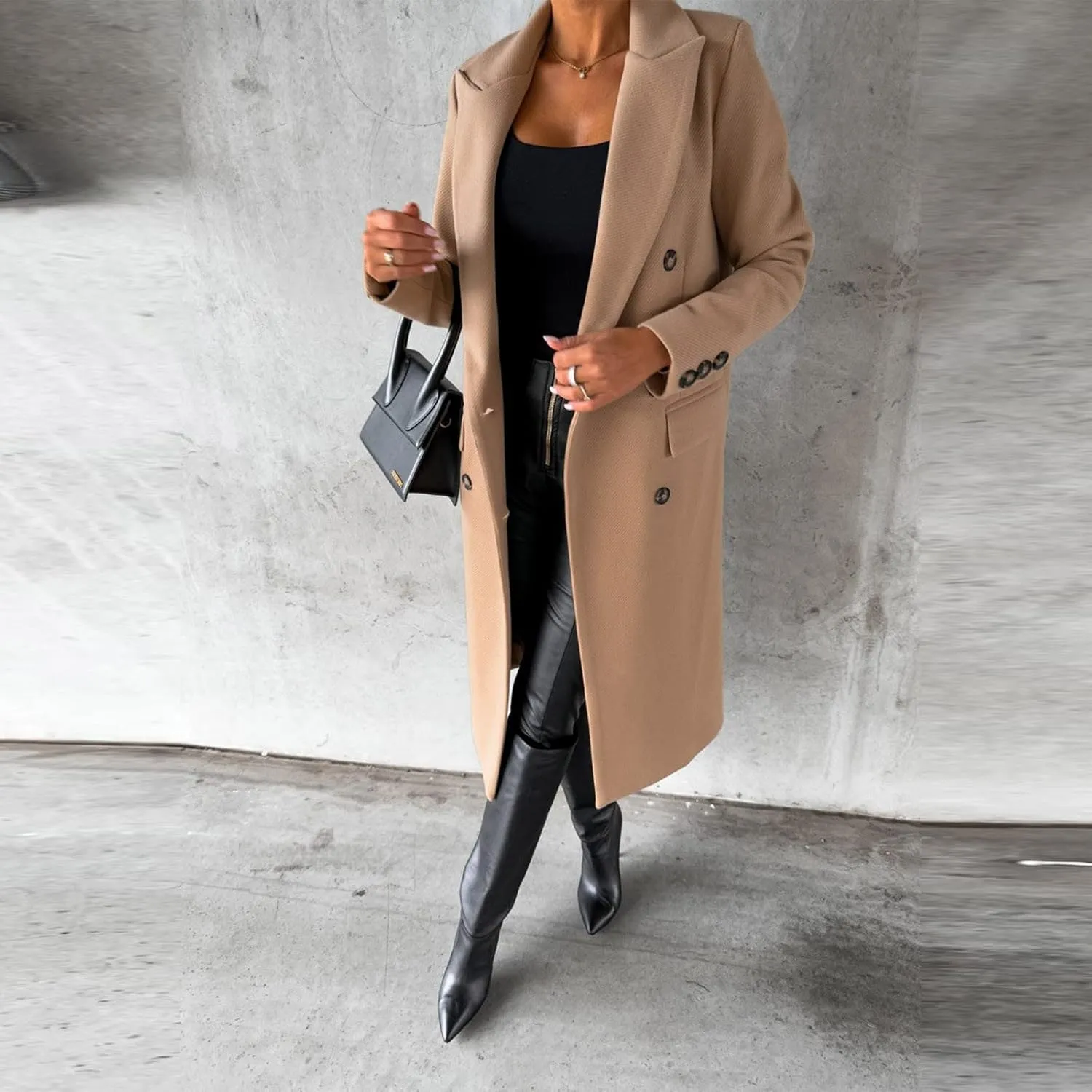 BZGTZT Women's Winter Wool Blend Coats Elegant Notch Lapel Trench Coat Long Jacket Ladies Work Double Breasted Maxi Overcoat