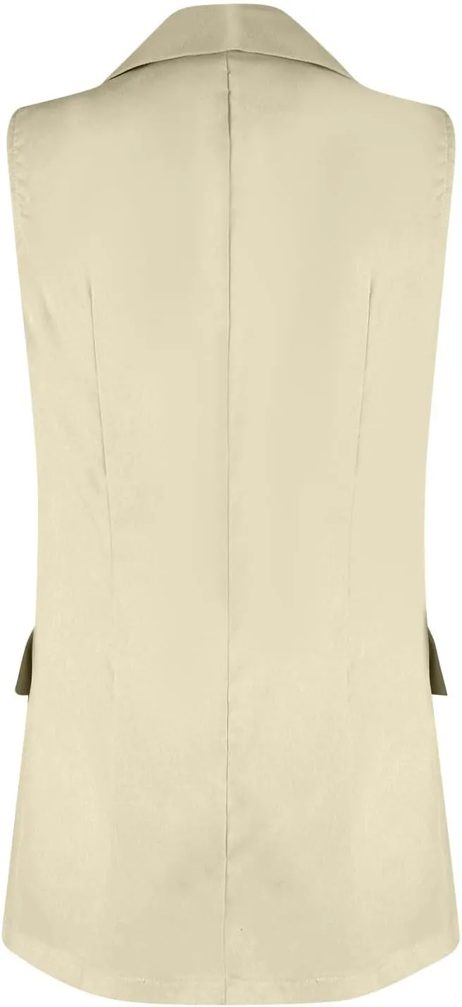 Casual Vest Jacket for Women Summer Lapel Button Down Sleeveless Long Blazers Business Slim Fit Office Work Jackets