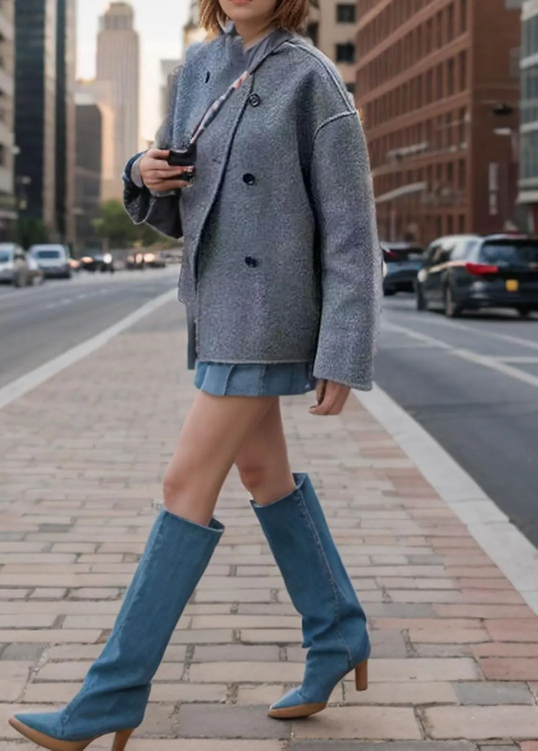 CHARTOU Women Winter Stand Collar Wool Blend Jacket Double Breasted Pea Coat Button Cropped Trench Coat Overcoat