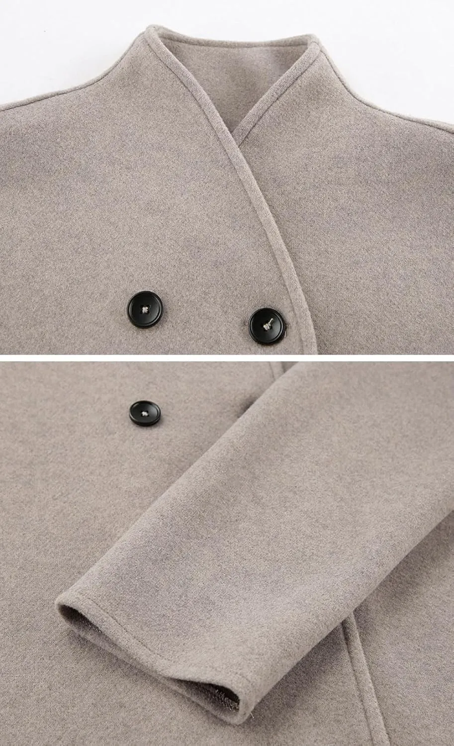 CHARTOU Women Winter Stand Collar Wool Blend Jacket Double Breasted Pea Coat Button Cropped Trench Coat Overcoat