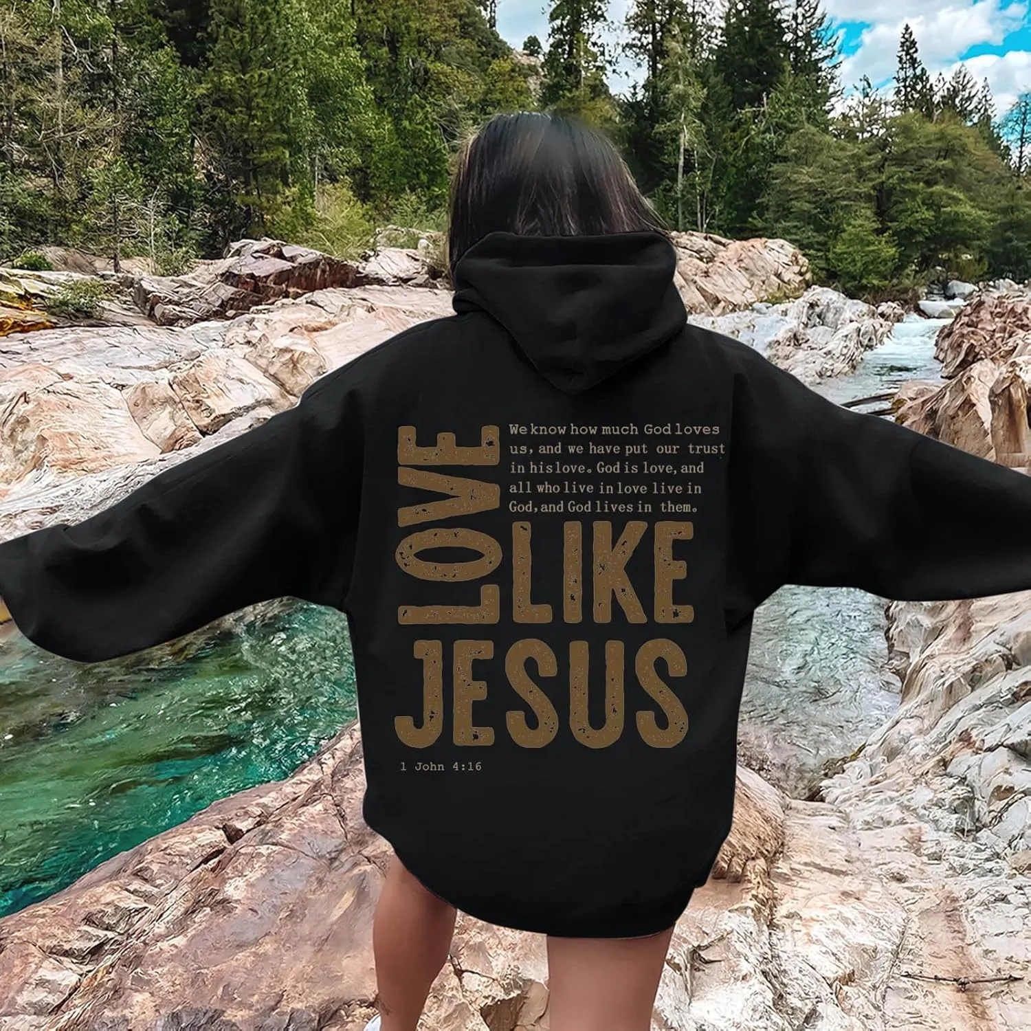 Christian Hoodies for Women Love Like Jesus Letter Graphic Oversized Long Sleeve Jesus Faith Y2K Hooded Sweatshirts Pullover