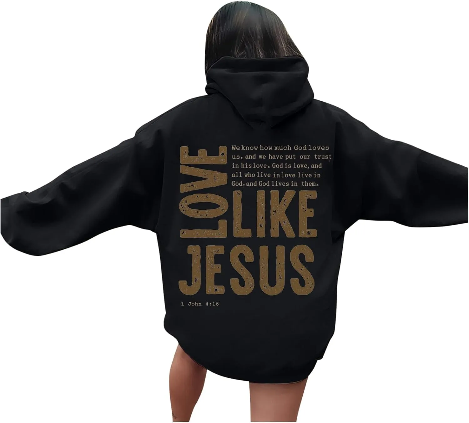 Christian Hoodies for Women Love Like Jesus Letter Graphic Oversized Long Sleeve Jesus Faith Y2K Hooded Sweatshirts Pullover