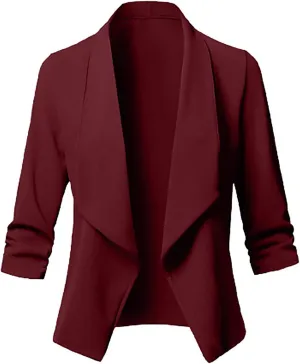 Classic Draped Women's Blazer Jacket Lightweight Business Work Blazer Jackets Casual Solid Open Front Blazers Coat