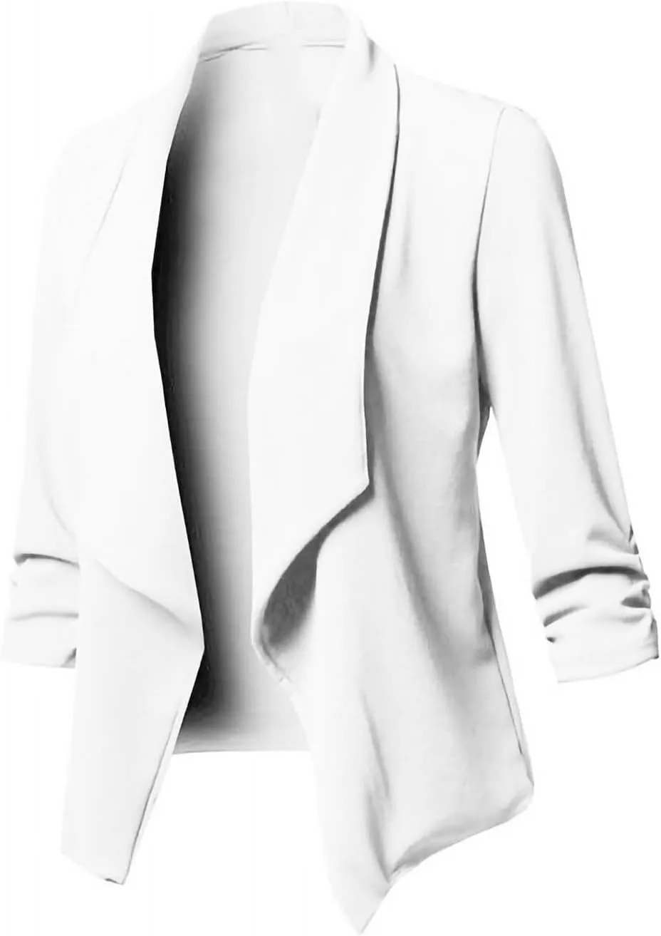 Classic Draped Women's Blazer Jacket Lightweight Business Work Blazer Jackets Casual Solid Open Front Blazers Coat
