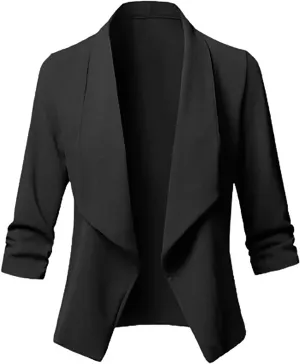 Classic Draped Women's Blazer Jacket Lightweight Business Work Blazer Jackets Casual Solid Open Front Blazers Coat