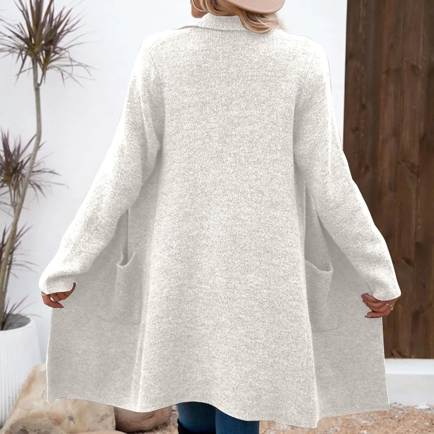 Coatigan for Women Wool Blend Pea Coats Double Breasted Oversized Blazer Knit Open Front Cardigan Sweater with Pocket