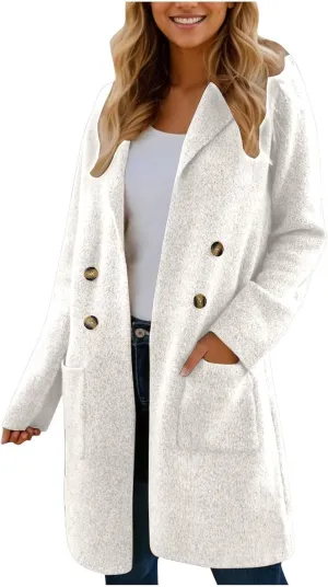 Coatigan for Women Wool Blend Pea Coats Double Breasted Oversized Blazer Knit Open Front Cardigan Sweater with Pocket