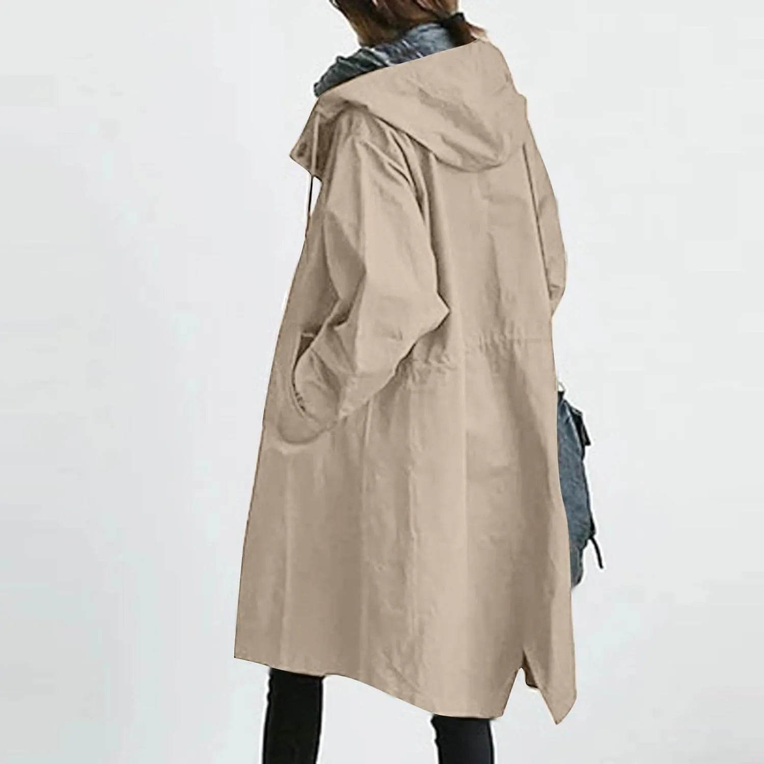 COTECRAM Women's Trench Jackets Plus Size Casual Long Rain Jacket Fashion Winter Hooded Oversized Windbreaker Coats Outerwear