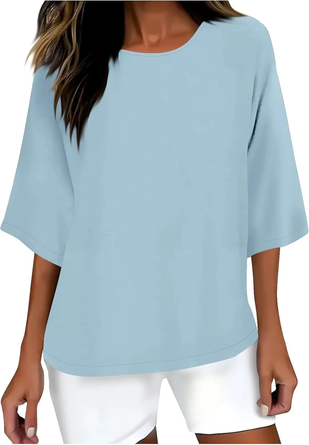 Cotton Tshirts for Women Casual Linen Tops Loose Fit Half Sleeve Plain Shirts Soft Crewneck Summer Cotton Linen Tops