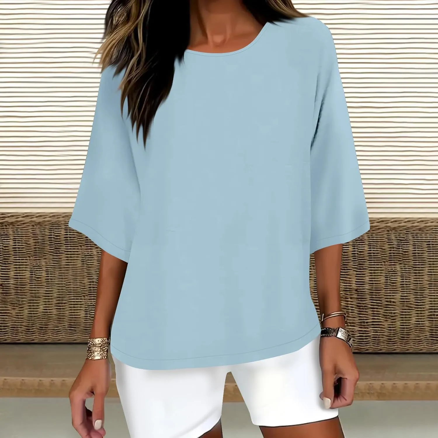 Cotton Tshirts for Women Casual Linen Tops Loose Fit Half Sleeve Plain Shirts Soft Crewneck Summer Cotton Linen Tops