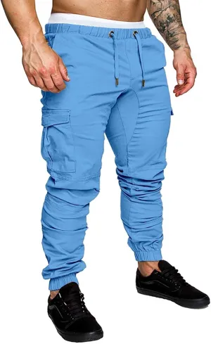 CRNTCEM Mens Skinny Fit Cargo Pants Twill Casual Athletic Joggers Drawstring Combat Tactical Track Pants Stretch Workout Pant