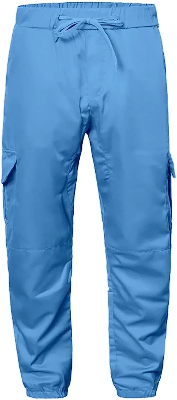 CRNTCEM Mens Skinny Fit Cargo Pants Twill Casual Athletic Joggers Drawstring Combat Tactical Track Pants Stretch Workout Pant
