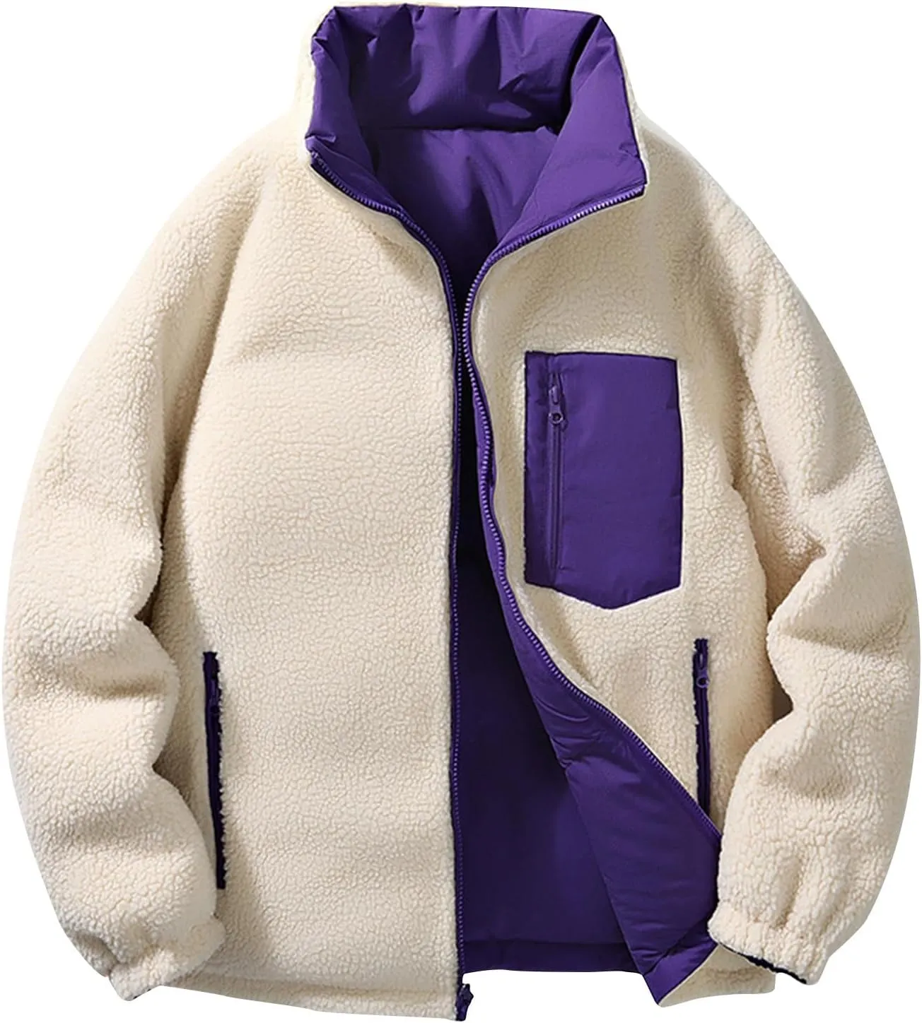 Dgoopd Puffer Jacket Men Fleece Lined Quilted Jacket Stand Collar Winter Jacket Thick down Jacket Casual Warm Coat