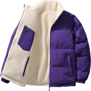 Dgoopd Puffer Jacket Men Fleece Lined Quilted Jacket Stand Collar Winter Jacket Thick down Jacket Casual Warm Coat