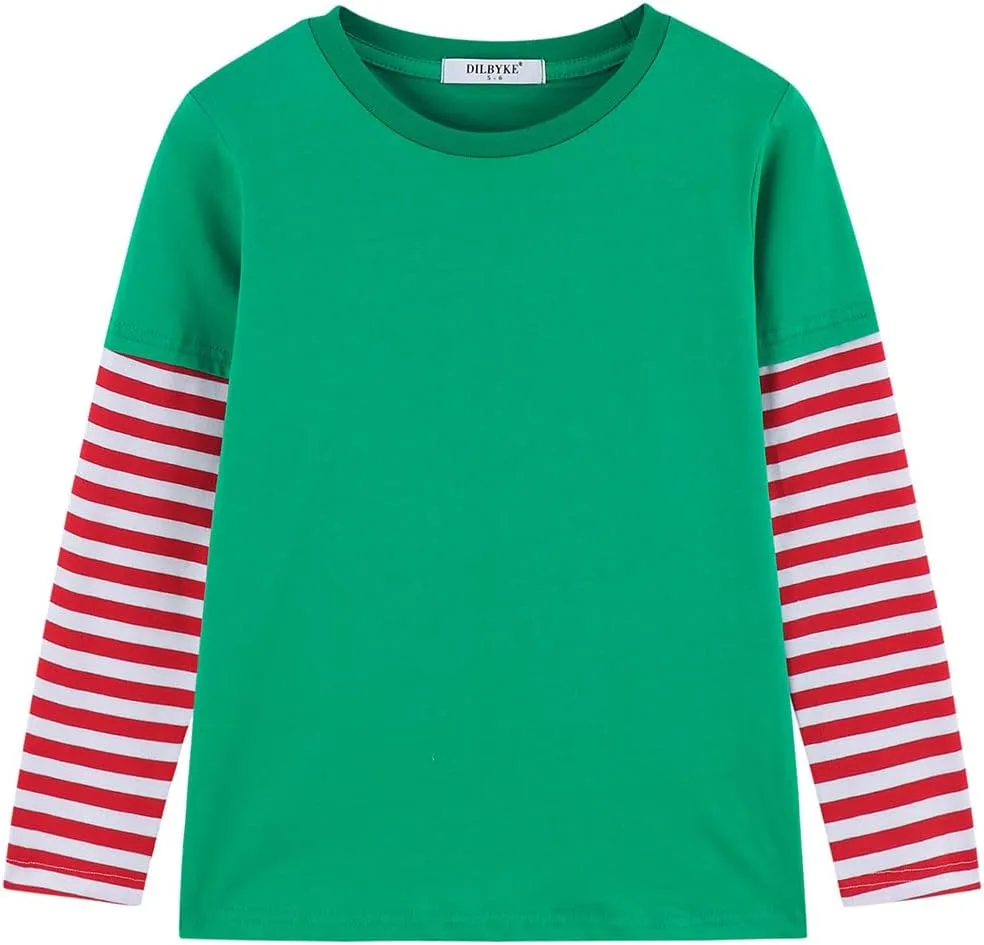 DILBYKE Boys Girl Long Sleeve Striped Crew Neckline T-Shirts Kid Tee