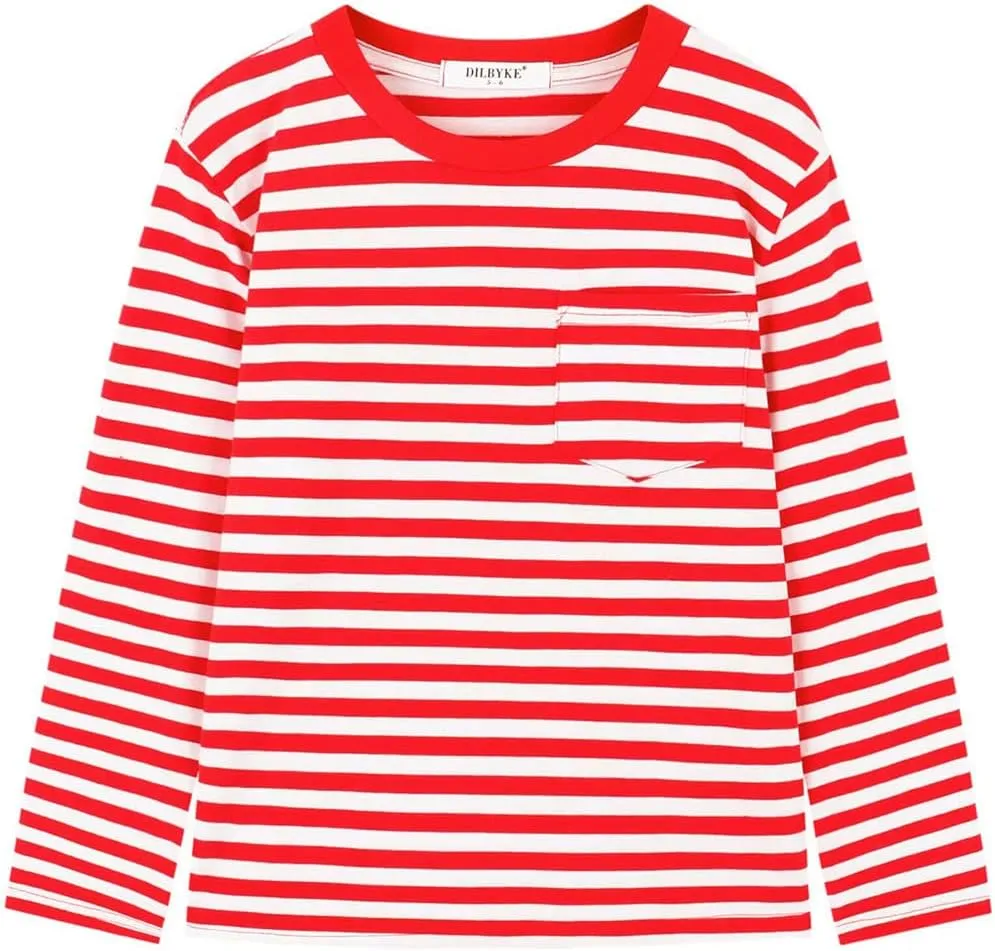 DILBYKE Boys Girl Long Sleeve Striped Crew Neckline T-Shirts Kid Tee